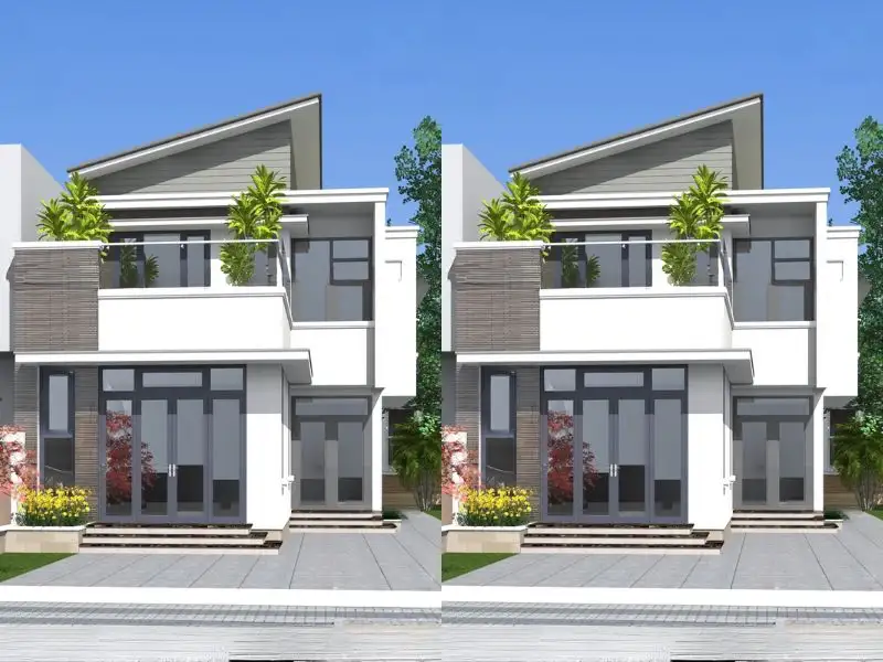 Mẫu nhà chữ L đẹp ở nông thôn có gác lửng với thiết kế mái lệch ấn tượng Xây dựng Nhất Tín 1