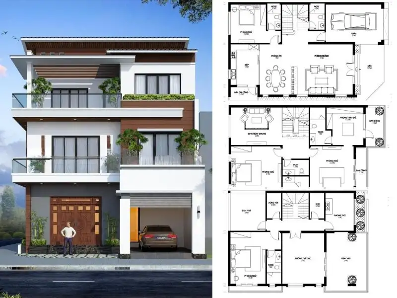 Mẫu nhà mái Thái 3 tầng ấn tượng Xây dựng Nhất Tín 1