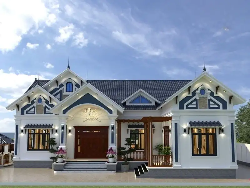 Mẫu nhà mái Thái chữ L đẹp với thiết kế phào chỉ nổi bật đầy thẩm mỹ Xây dựng Nhất Tín 1