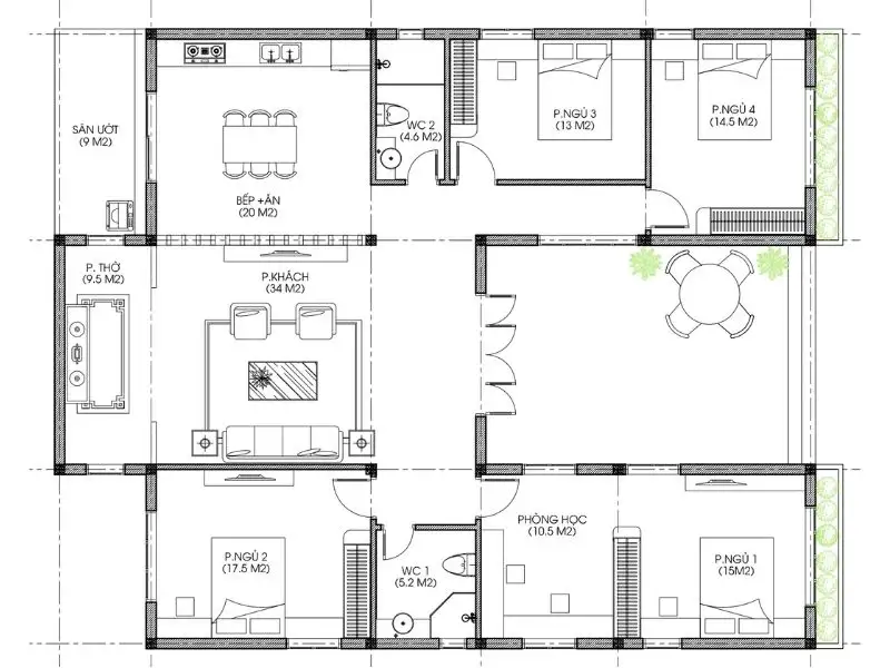 Mẫu nhà mái thái chữ U với bố cục không gian ấn tượng Xây dựng Nhất Tín 1