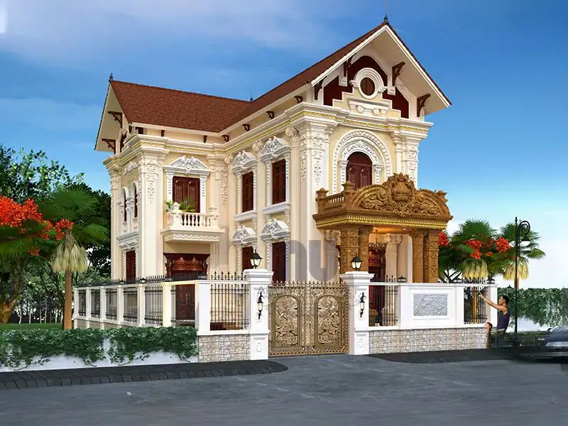 Nhà 2 tầng chữ L 140m2 Tân Cổ Điển với gam màu vàng ấm tạo nét đẹp hoài cổ Xây dựng Nhất Tín 1