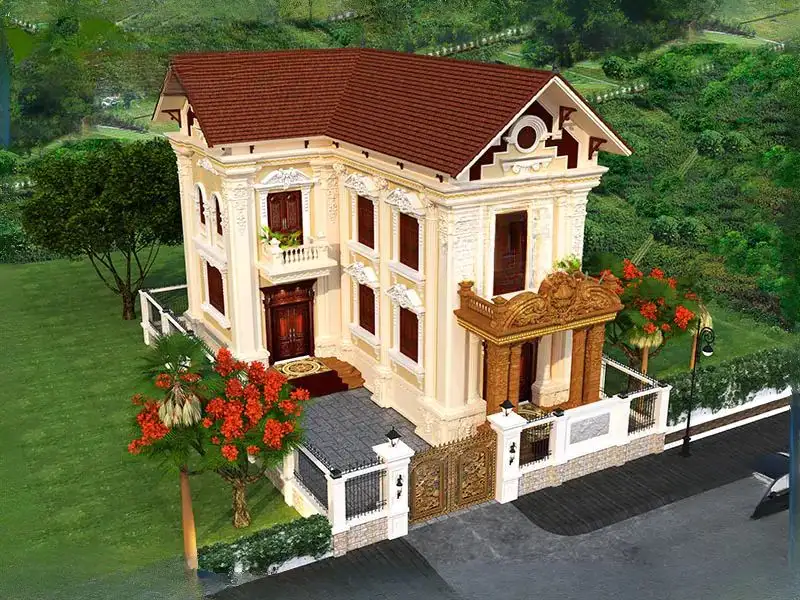 Nhà 2 tầng chữ L 140m2 Tân Cổ Điển với gam màu vàng ấm tạo nét đẹp hoài cổ Xây dựng Nhất Tín 1