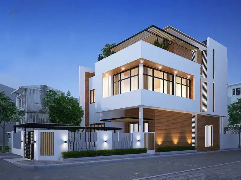 Nhà đẹp 140m2 2 phòng ngủ lô góc mặt tiền 9m thiết kế mái bằng mang vẻ khỏe khoắn Xây dựng Nhất Tín 1