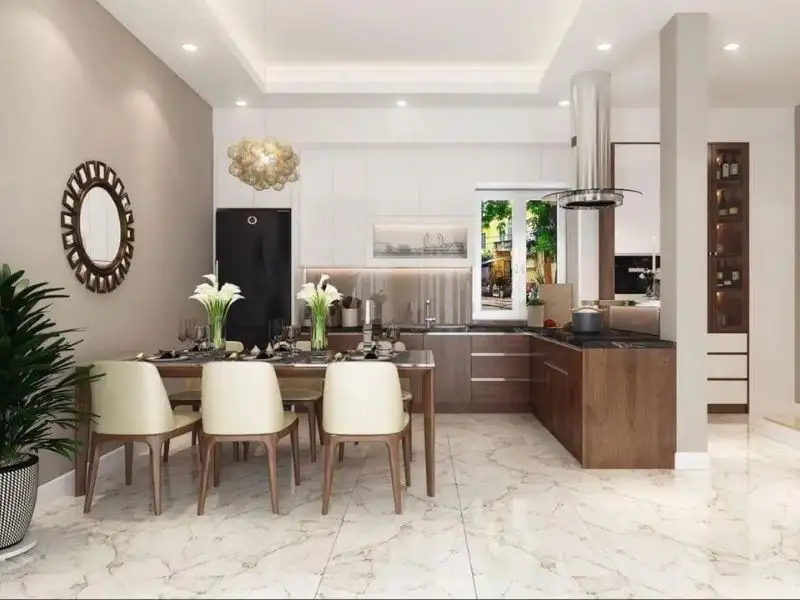 Nội thất bếp kết hợp bàn ăn được sắp đặt hợp lý Xây dựng Nhất Tín 1