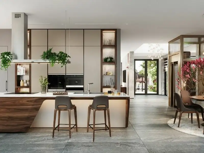 Nội thất bếp kết hợp bàn ăn được sắp đặt hợp lý Xây dựng Nhất Tín 1