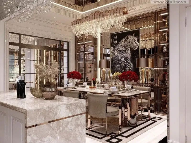 Nội thất bếp kết hợp bàn ăn được sắp đặt hợp lý Xây dựng Nhất Tín 1