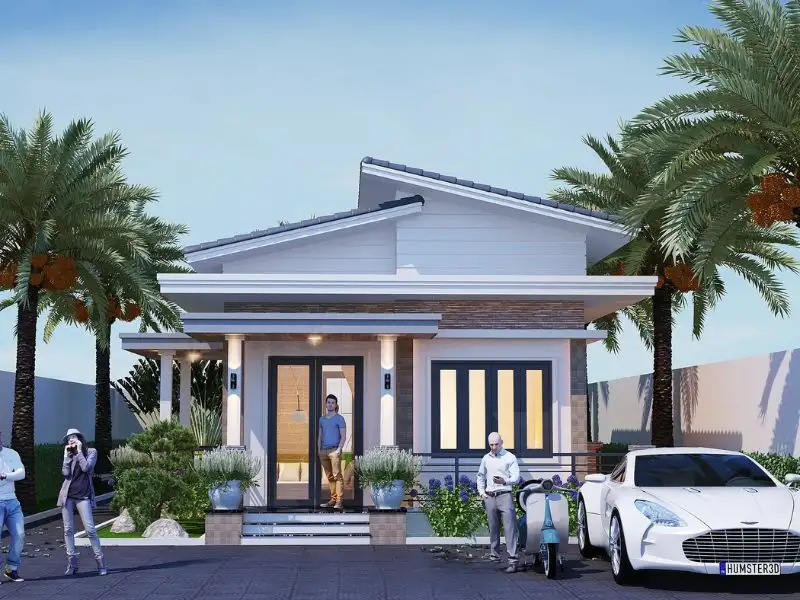 Thiết kế nhà 1 tầng 120m2 mái lệch phá cách đầy cá tính Xây dựng Nhất Tín 1