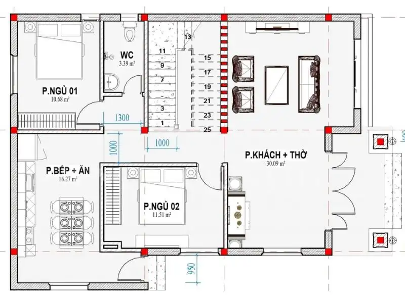 Thiết kế nhà 200m2 2 tầng mái Thái có phòng làm việc riêng yên tĩnh Xây dựng Nhất Tín 1
