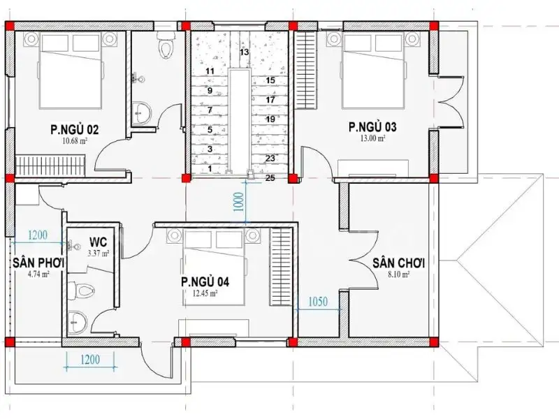 Thiết kế nhà 200m2 2 tầng mái Thái có phòng làm việc riêng yên tĩnh Xây dựng Nhất Tín 1