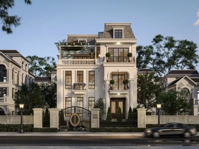 Thiết kế nhà 200m2 kiểu Pháp chuẩn sống sang với phòng khách lớn Xây dựng Nhất Tín 1