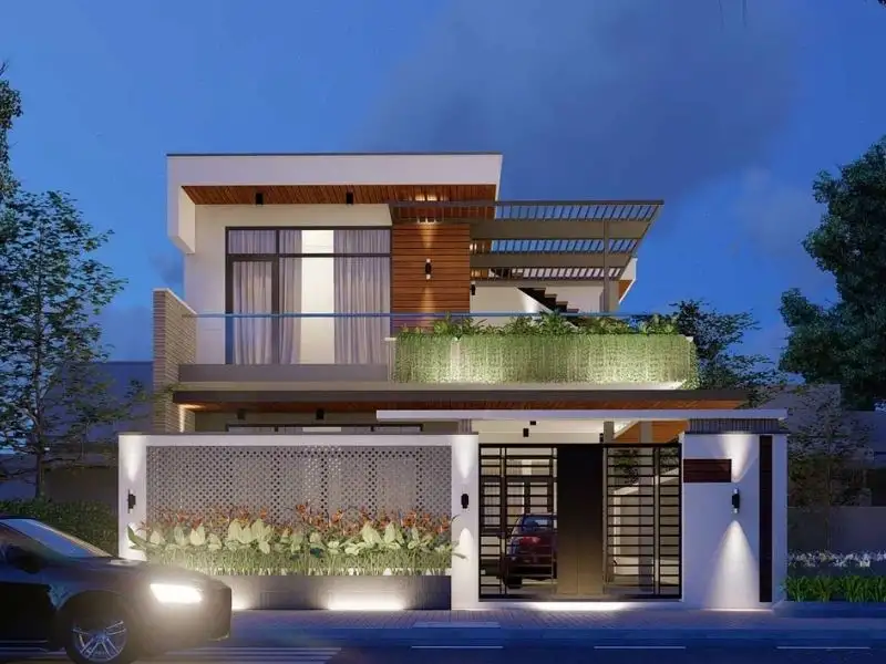 Thiết kế nhà 90m2 2 tầng mái bằng kết hợp không gian xanh thư giãn Xây dựng Nhất Tín 1