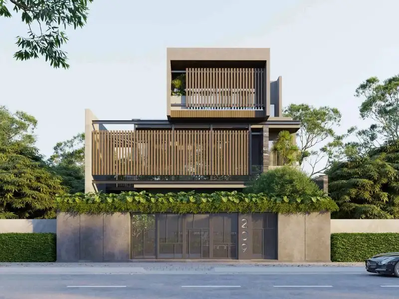 Thiết kế nhà phố 200m2 3 tầng (10x20m) với khuôn viên xanh mát bao phủ khắp mọi góc nhà Xây dựng Nhất Tín 1