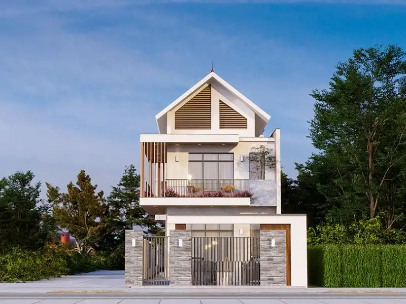 Mẫu nhà 1 trệt 1 lầu giả mái Thái 2 phòng ngủ tiết kiệm chi phí Xây dựng Nhất Tín 1