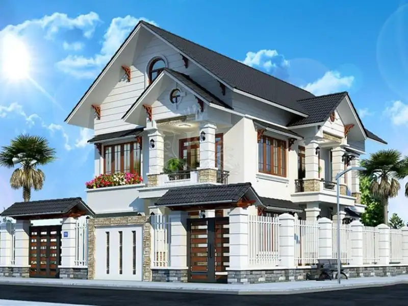 Mẫu nhà 2 cổng 2 tầng mái Thái thanh thoát Xây dựng Nhất Tín 1