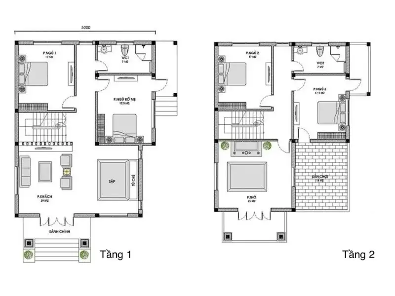 Mẫu nhà 3 phòng ngủ đáp ứng thoải mái nhu cầu cho gia đình 4–5 người Xây dựng Nhất Tín 1