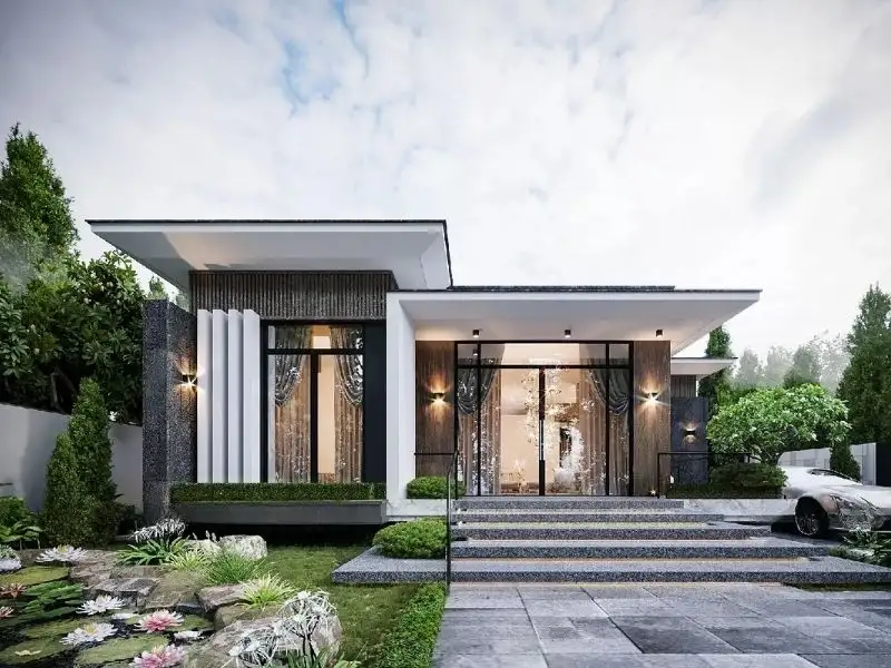 Mẫu nhà 5 phòng ngủ mái bằng với thiết kế phù hợp với gia đình nhiều thế hệ Xây dựng Nhất Tín 1