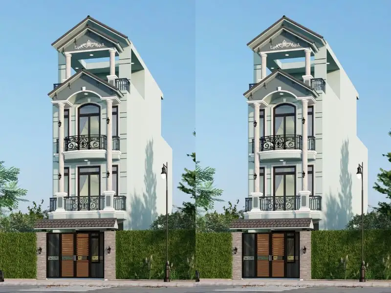 Mẫu nhà giả mái Thái đẹp 1 trệt 2 lầu nổi bật nhờ hình khối thanh thoát Xây dựng Nhất Tín 1