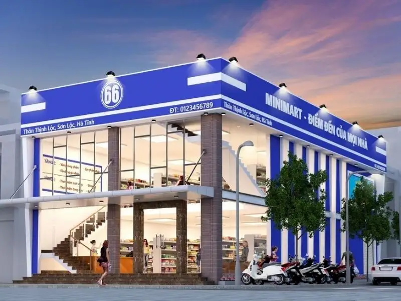 Mẫu nhà kinh doanh nhà sách, văn phòng phẩm, siêu thị mini tiện lợi Xây dựng Nhất Tín 1