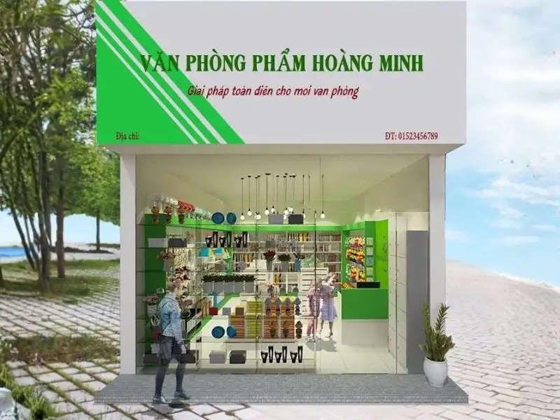 Mẫu nhà kinh doanh nhà sách, văn phòng phẩm, siêu thị mini tiện lợi Xây dựng Nhất Tín 1