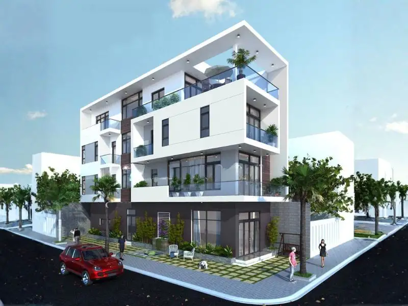 Mẫu nhà lô góc 2 mặt tiền phong cách tối giản Xây dựng Nhất Tín 1