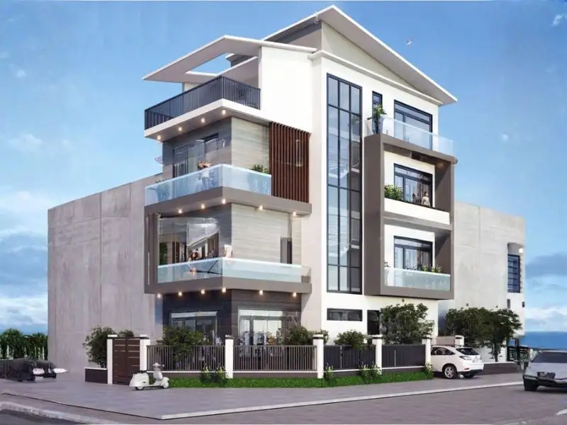 Mẫu nhà lô góc 2 mặt tiền phong cách tối giản Xây dựng Nhất Tín 1