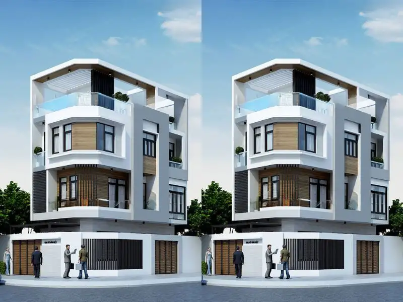 Mẫu nhà lô góc 2 mặt tiền phong cách tối giản Xây dựng Nhất Tín 1