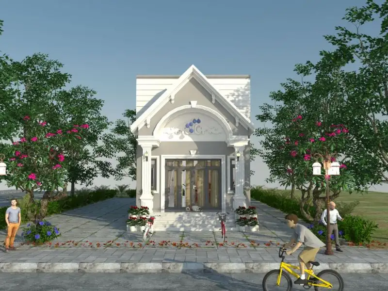 Mẫu nhà mái giả Thái 1 tầng Hiện Đại với phần mái lợp tôn giúp dễ dàng thi công Xây dựng Nhất Tín 1