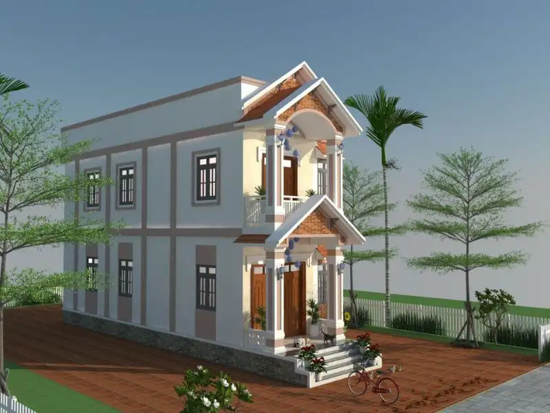 Mẫu nhà nóc Thái giả với mặt tiền 5,5m ốp gạch đỏ cuốn hút Xây dựng Nhất Tín 1