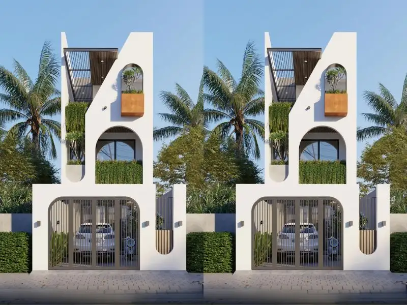 Mẫu nhà ống 3 tầng lệch đẹp sáng tạo với đường cong mặt tiền, mang cảm giác uyển chuyển Xây dựng Nhất Tín 1