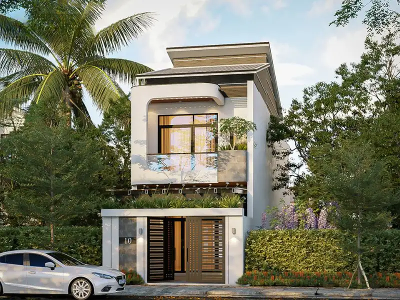 Mẫu nhà tầng lệch 2 tầng 64m2 ấn tượng với thiết kế mái lệch độc đáo Xây dựng Nhất Tín 1