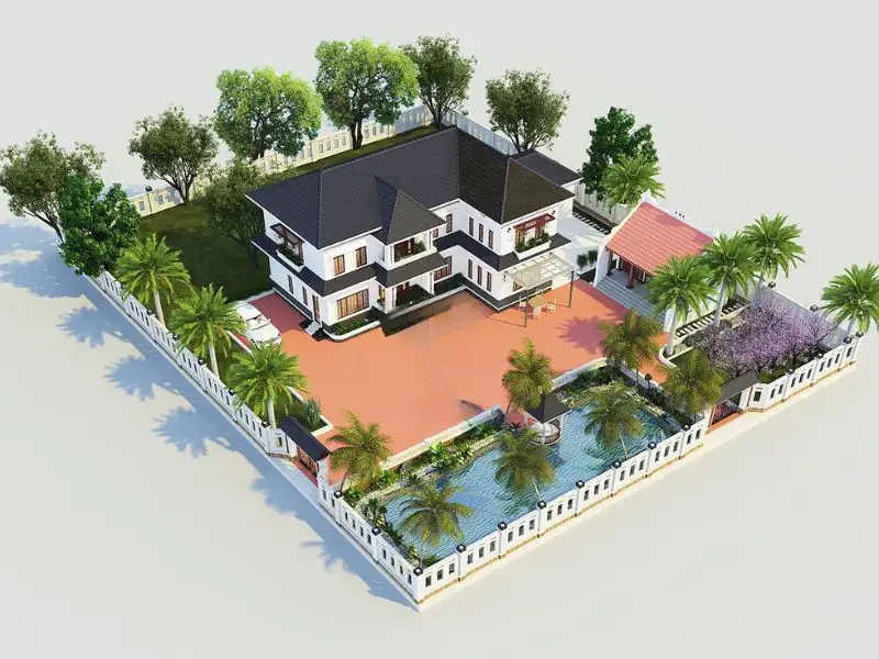 Mẫu nhà vườn 2 cổng rào có khuôn viên đẹp nổi bật Xây dựng Nhất Tín 1