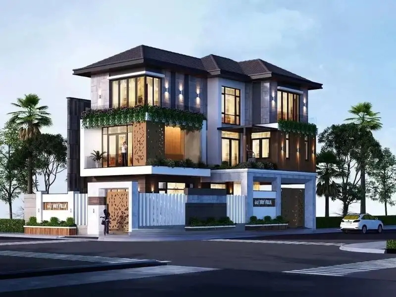 Mẫu nhà vườn 2 cổng rào có khuôn viên đẹp nổi bật Xây dựng Nhất Tín 1