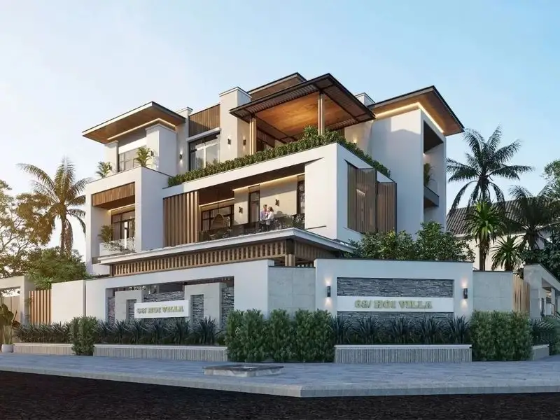 Mẫu nhà vườn 2 cổng rào có khuôn viên đẹp nổi bật Xây dựng Nhất Tín 1