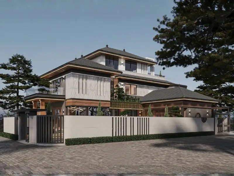 Mẫu nhà vườn 2 cổng rào có khuôn viên đẹp nổi bật Xây dựng Nhất Tín 1