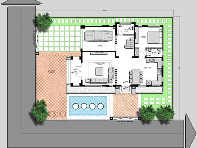 Mẫu nhà vườn 2 cổng rào có khuôn viên đẹp nổi bật Xây dựng Nhất Tín 1