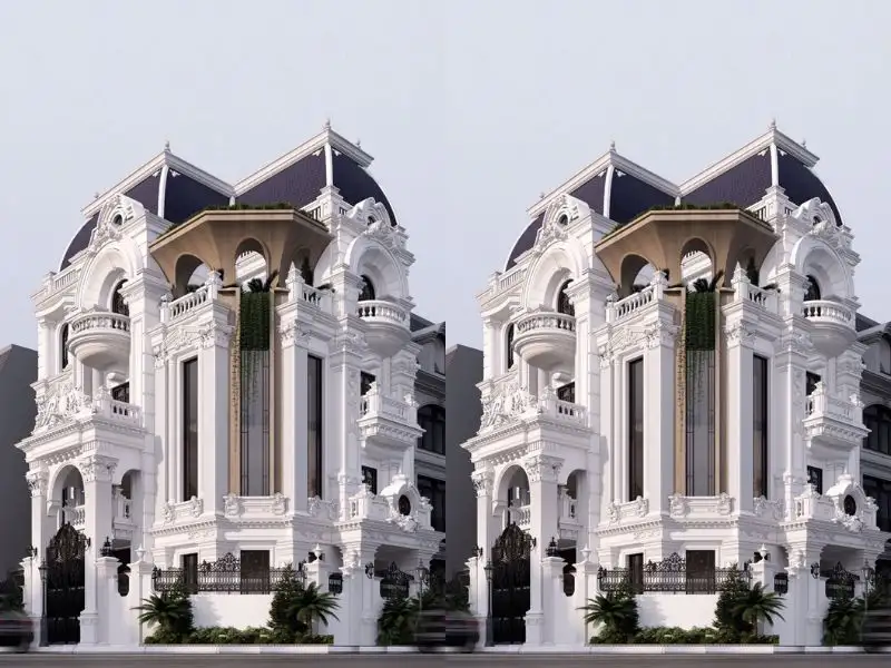 Mẫu nhà xây 2 cổng Tân Cổ Điển đẹp tinh xảo hợp phong thủy Xây dựng Nhất Tín 1