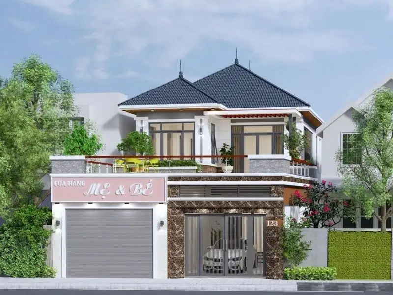 Mẫu thiết kế nhà ở kết hợp kinh doanh với quy mô 2 tầng tối ưu diện tích Xây dựng Nhất Tín 1