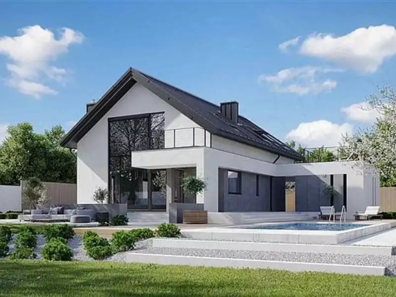 Ngoại thất nhà mái Mỹ chữ L được thiết kế mở tạo không gian sống tràn ngập năng lượng Xây dựng Nhất Tín 1