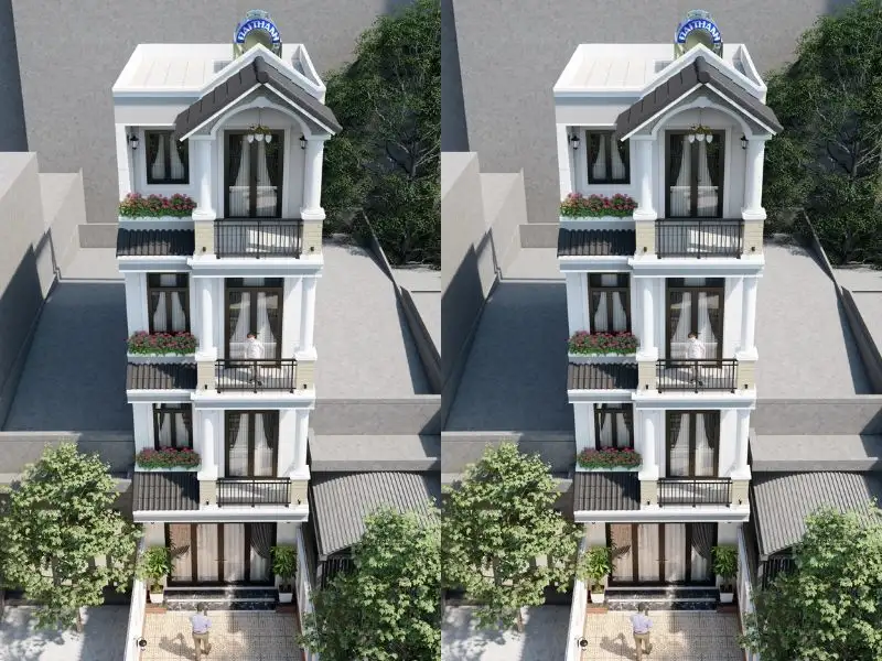 Nhà phố giả Thái diện tích 4x10m có khoảng sân trước giúp tăng độ thông thoáng cho ngôi nhà Xây dựng Nhất Tín 1