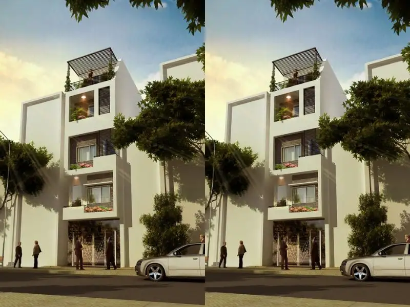 Phối cảnh 3D mẫu nhà lệch tầng 4x12 quy mô 5 tầng với cầu thang thông tầng và không gian sinh hoạt đa dạng Xây dựng Nhất Tín 1