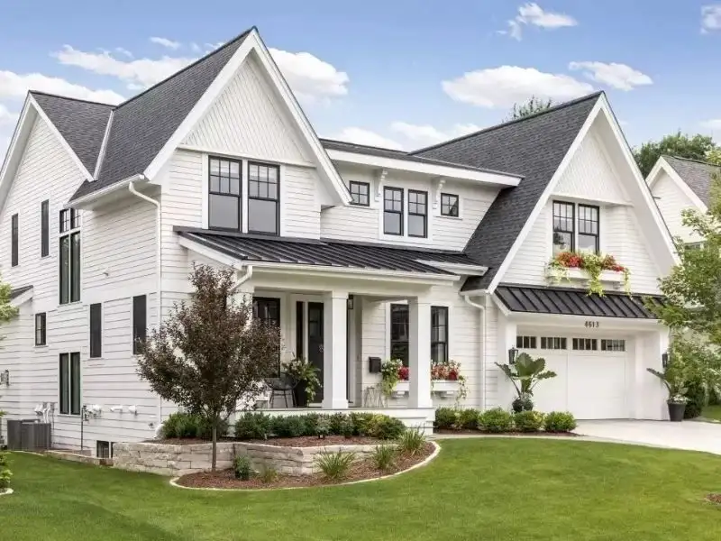 Phối cảnh 3D nhà mái Mỹ đơn giản với quy mô 2 tầng có khuôn viên nghỉ dưỡng Xây dựng Nhất Tín 1