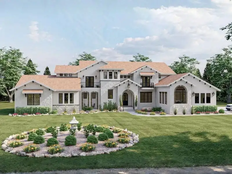 Phối cảnh 3D nhà mái Mỹ đơn giản với quy mô 2 tầng có khuôn viên nghỉ dưỡng Xây dựng Nhất Tín 1