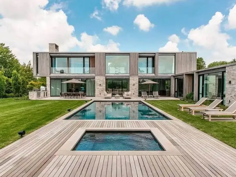 Phối cảnh 3D nhà mái Mỹ đơn giản với quy mô 2 tầng có khuôn viên nghỉ dưỡng Xây dựng Nhất Tín 1