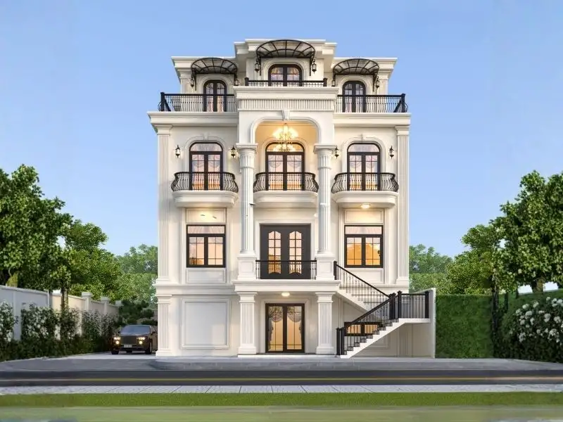 Phối cảnh 3D nhà mái bằng 200m² – 300m² phù hợp gia đình đông người hoặc biệt thự phố Xây dựng Nhất Tín 1