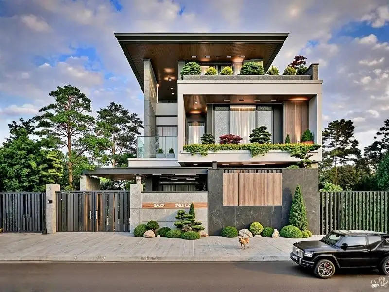 Phối cảnh 3D nhà mái bằng 200m² – 300m² phù hợp gia đình đông người hoặc biệt thự phố Xây dựng Nhất Tín 1