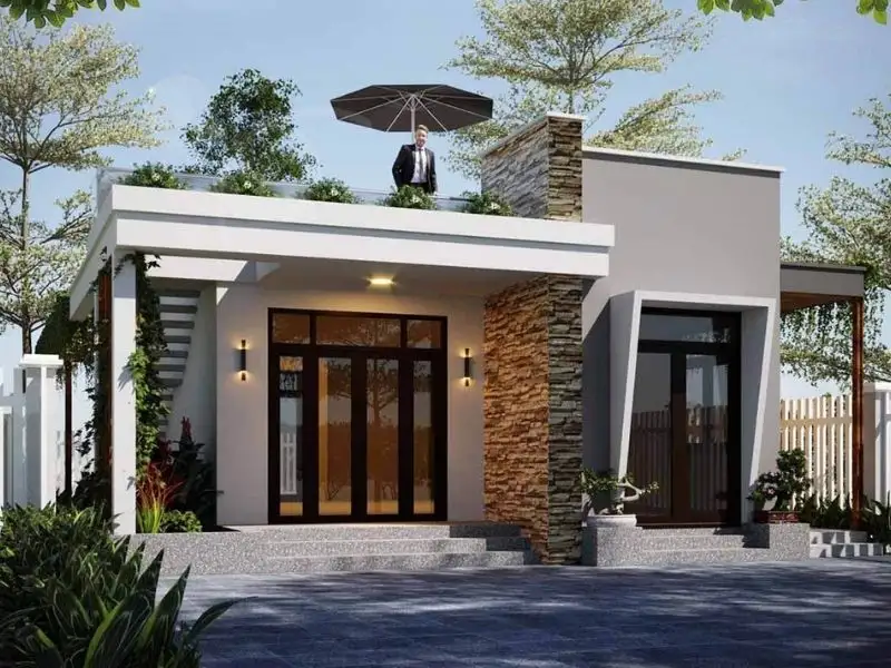 Phối cảnh nhà mái bằng có tum và sân thượng thoáng sáng Xây dựng Nhất Tín 1