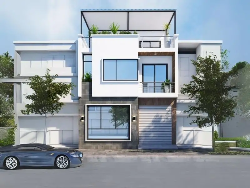 Phối cảnh nhà mái bằng có tum và sân thượng thoáng sáng Xây dựng Nhất Tín 1