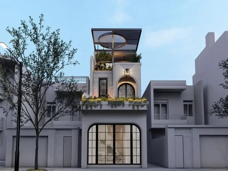 Phối cảnh nhà mái bằng có tum và sân thượng thoáng sáng Xây dựng Nhất Tín 1