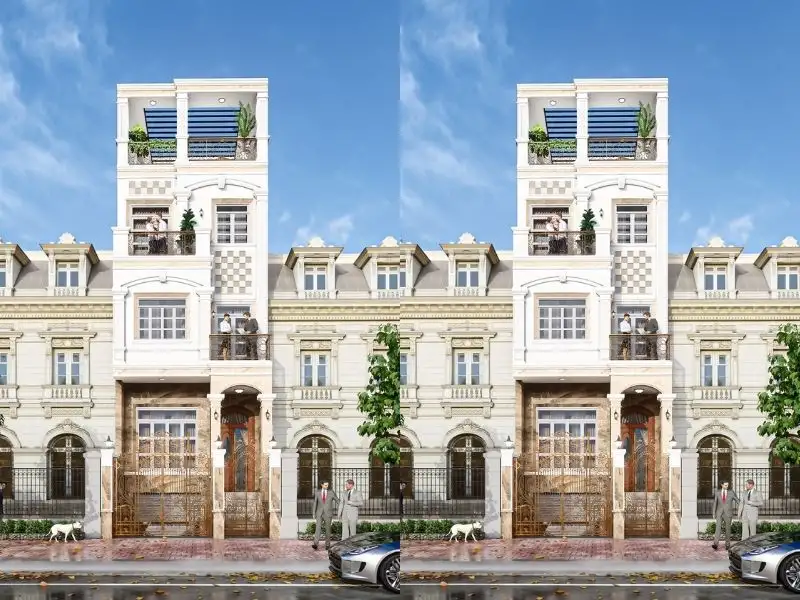 Phối cảnh nhà mái bằng có tum và sân thượng thoáng sáng Xây dựng Nhất Tín 1