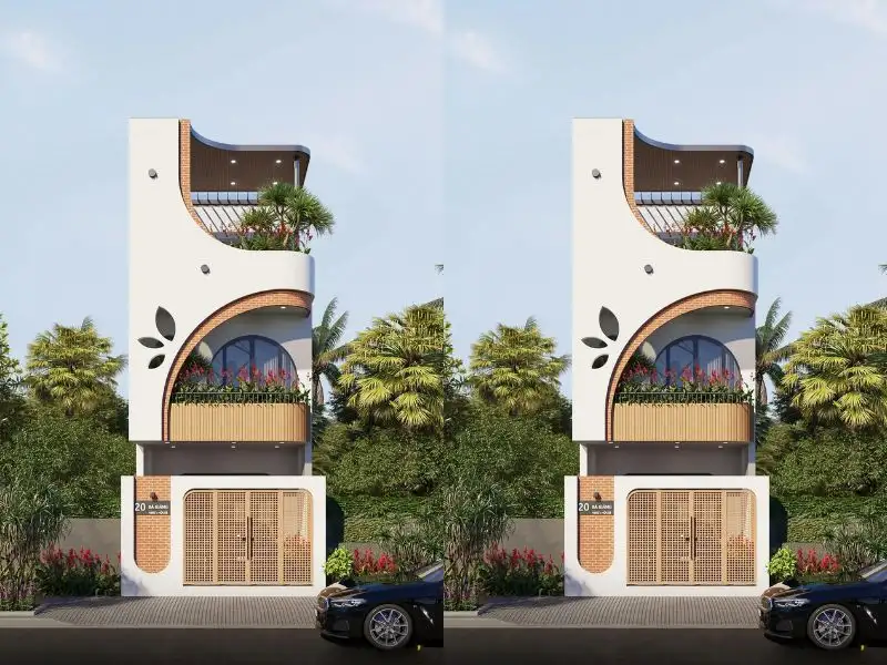 Thiết kế mẫu nhà lệch tầng 3 phòng ngủ Hiện Đại nổi bật với gạch mộc tạo điểm nhấn Xây dựng Nhất Tín 1